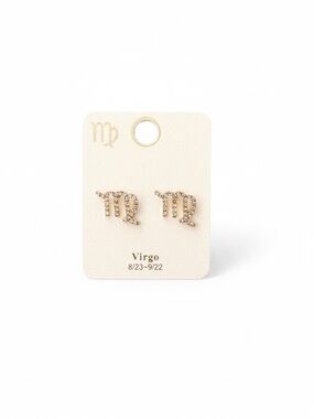 Virgo Virgin Astrological Zodiac Sign Rhinestone Gold Earrings Aug 23 - Sep 22